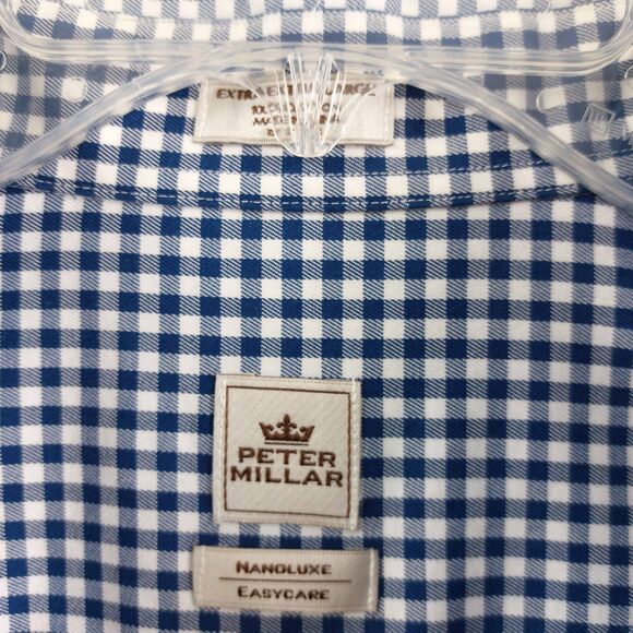 Peter Millar Men’s XXL Blue White Gingham Check Button Down Casual Shirt Preppy - Picture 8 of 8